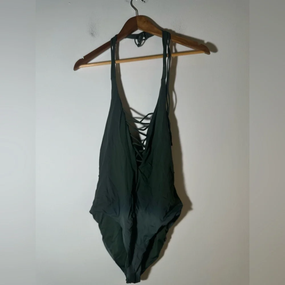Women's Olive Green Lace-Up Swimsuit